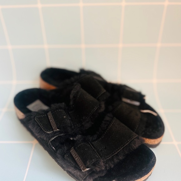 Birkenstock Arizona Shearling lined black Sandals NWOT - Picture 3 of 9